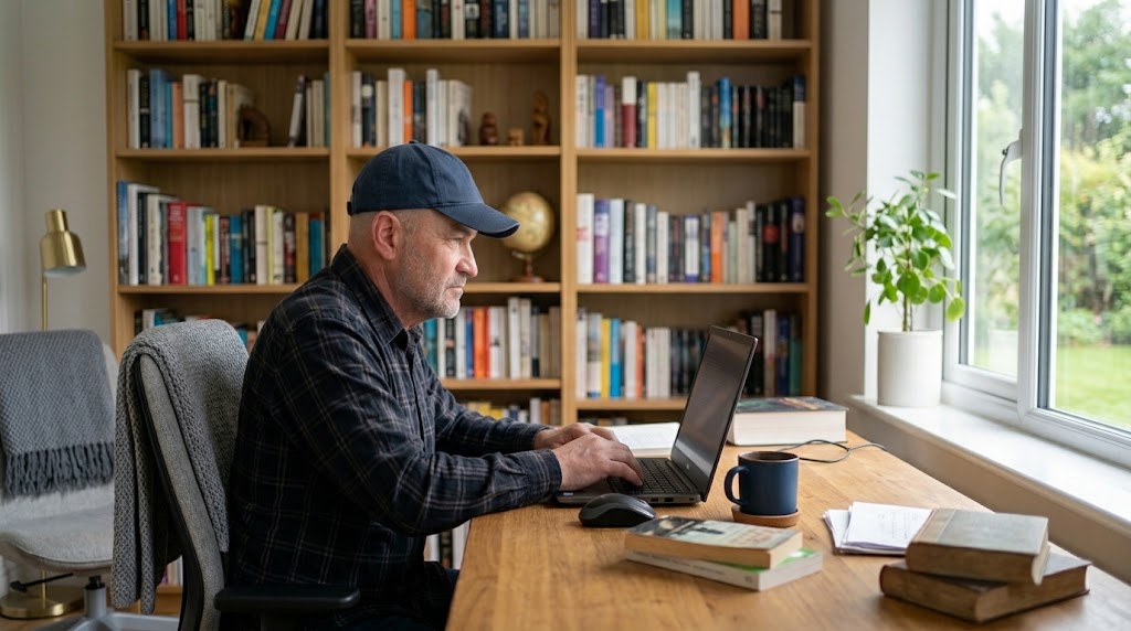 Jan ved laptop arbejder med software